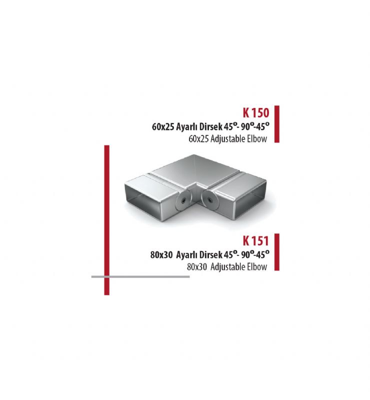 60x25 Ayarlı Dirsek 45° -90° -45°